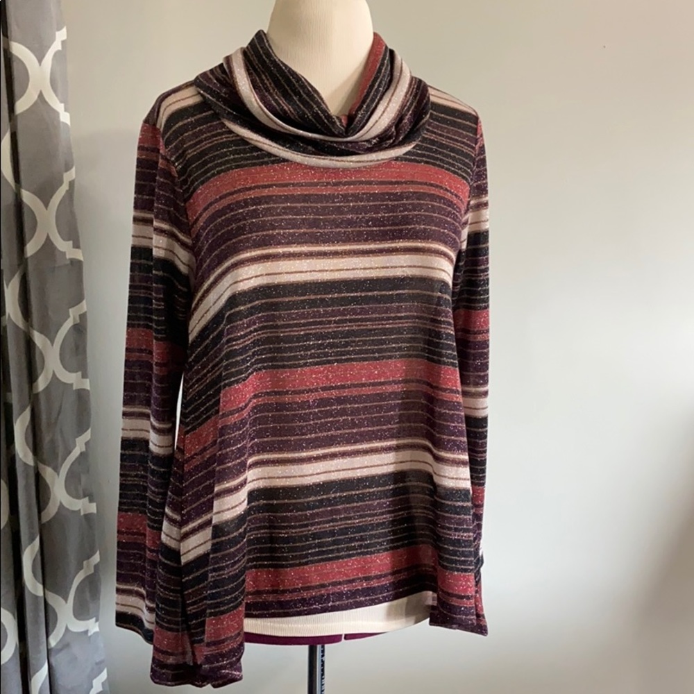 Chenault cowl neck sparkle blouse top large